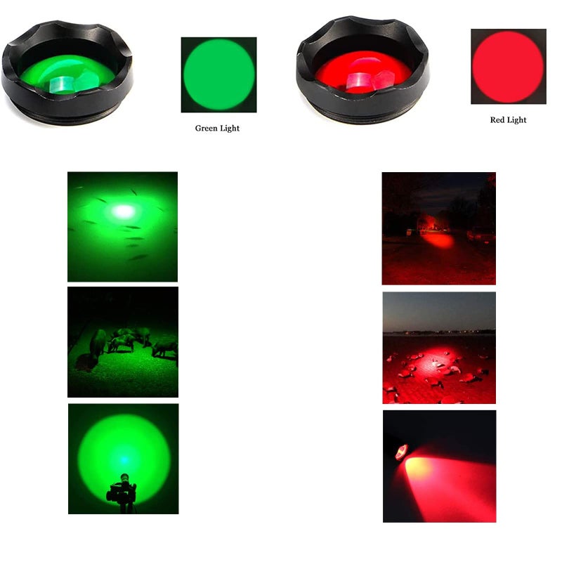 AuKvi 3-Color-Light Flashlight Tactical Flashlight with Red Green Filter Zoom 2000 lumens 5 Modes Waterproof Flashlight - Image 5